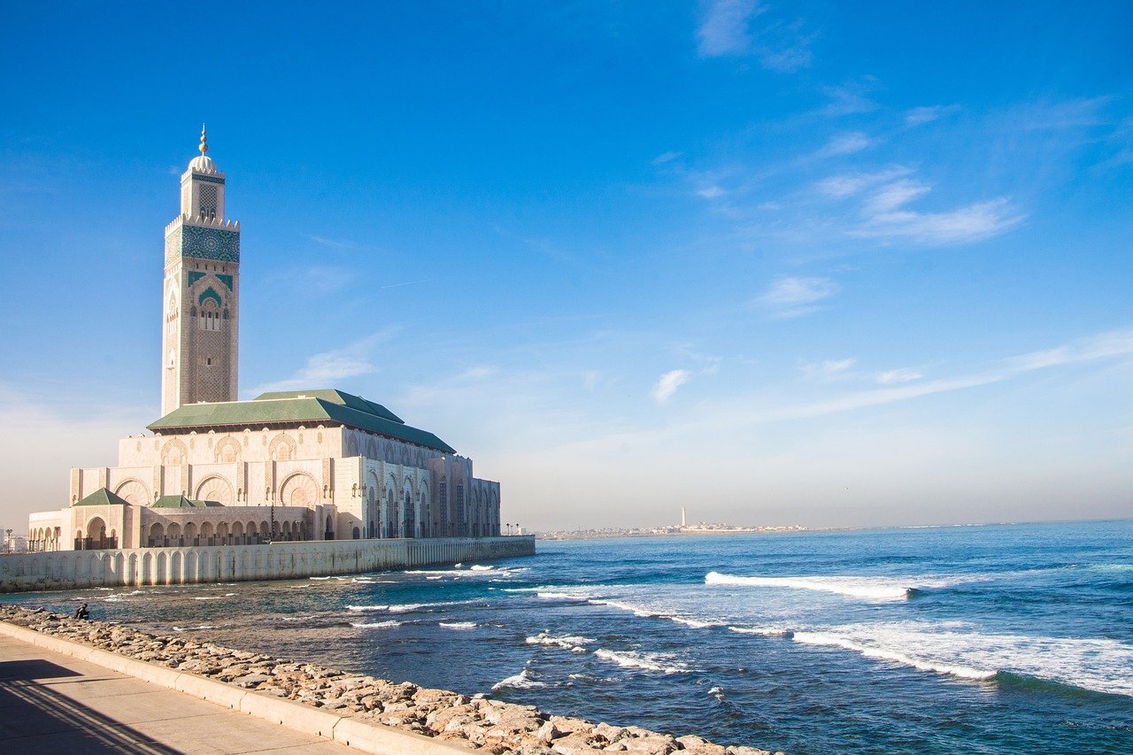 featured-images-02 casablanca, mosque, sea, morocco, travel, architecture, nature, islam, building, religion, landmark, muslim, hassan, arabic, africa, islamic, famous, moroccan, culture, minaret, tower, exterior, design, worship, blue, blue sky, sky, religious, city, blue city, blue travel, blue building, blue design, blue mosque, blue culture